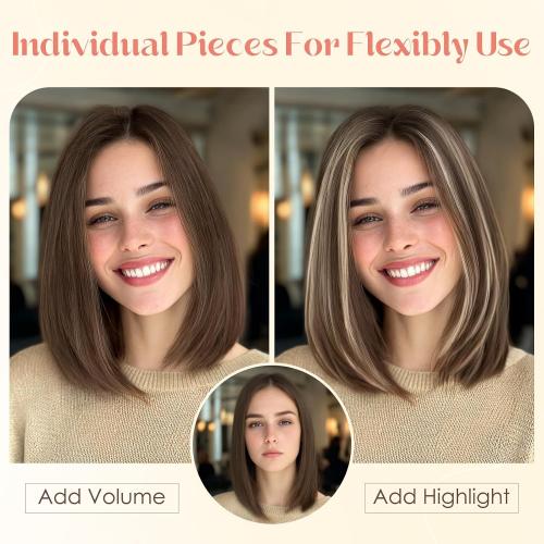 Hairro 6PCS 6 Clips In Short Hair Extensions Remy Real Human Hair Clip Ins Mini Clip On Hairpin Hairpieces For Women 31g 10 Inch #6P613R