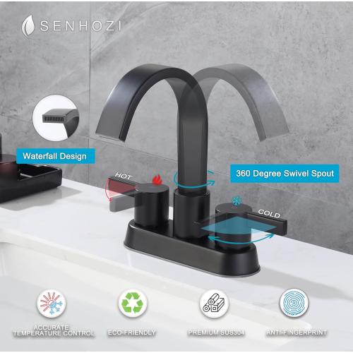 Matte Black Bathroom Faucets 3 Hole, 4 Inch Centerset Faucet