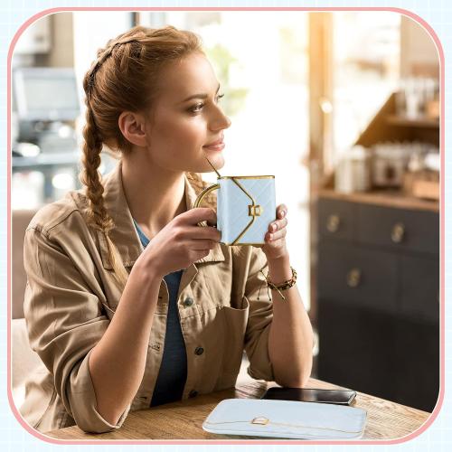 Sliner Set of  4 Size 10oz Coffee Mug Handbag Shaped Ceramic Tea Cup with Saucer Spoon 10 Oz/ 310 ml Purse Gift Mug for Office Home Coffee Tea Hot Chocolate Cappuccino(Classic)