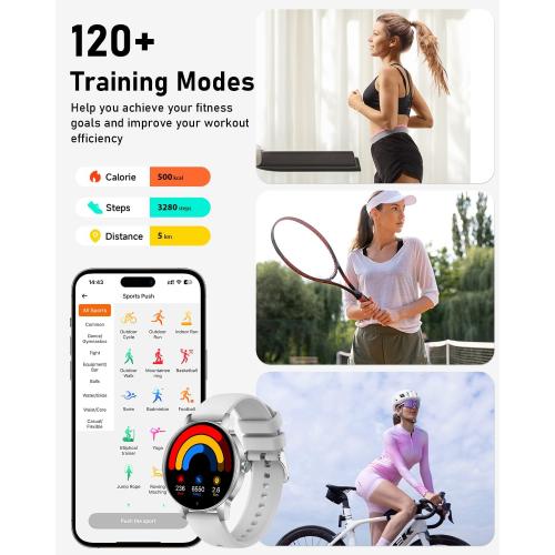Smart Watches for Women, 1.27'' TFT Fitness Watch With Bluetooth Answer/Make Call,24H Heart Rate/SpO2/Sleep Monitor/Menstrual Cycle/120  Sports Fitness Tracker for iPhone Android iOS(4 Straps,Silver)