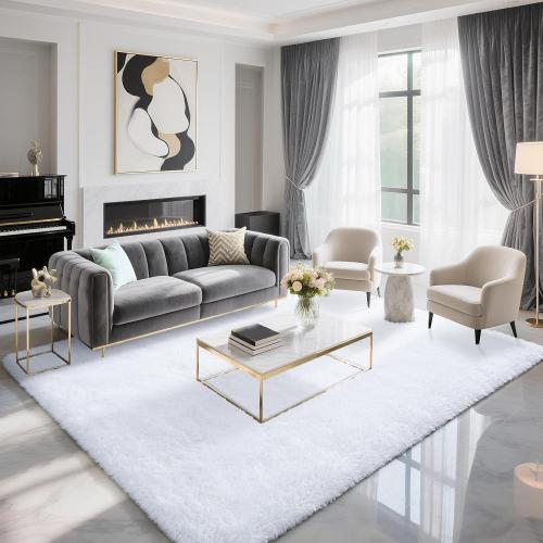 BENRON White Fluffy Rugs for Living Room Bedroom 4x6, Washable