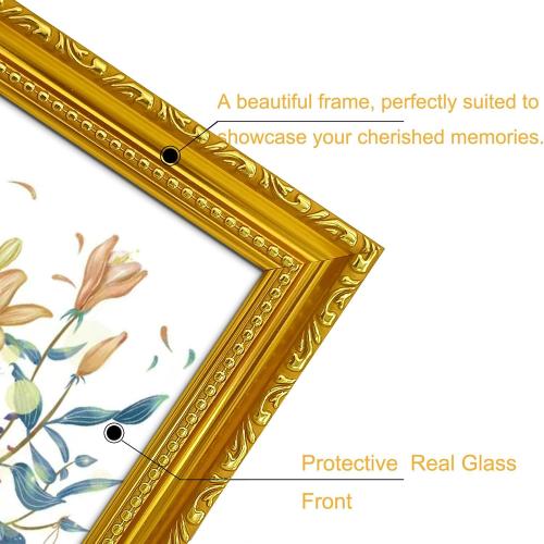 BESCRCL 5x7 Picture Frame Gold with Real Glass, Ornate Vintage 5 x 7 Photo Frames for Wall and Tabletop Display, Set of 4