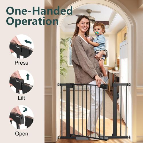 Cumbor 29.7-40.6 Baby Gate for Stairs, Mom's Choice Awards Winner-Dog Gate for Doorways, Pressure Mounted Auto-Close Pet Gates for Dogs Indoor, Safety Child Gate with Easy Walk Thru Door, Black