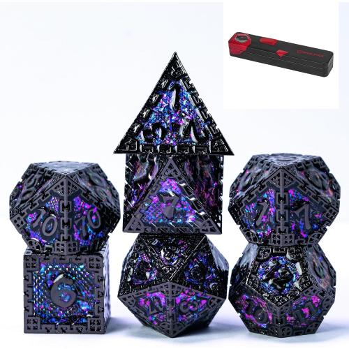 UDIXI Metal DND Dice Set, 7PCS Polyhedral Metal Dice Set D&D Dragon with Gift Box for Role Playing Games and Other Tabletop Game (Purple Sequins)
