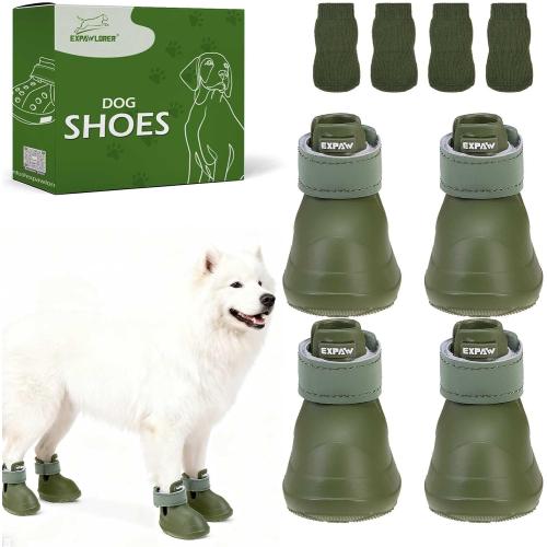 EXPAWLORER Dog Shoes for Hot Pavement Small Medium Large Dogs, Waterproof Non-Slip Dog Summer Booties with Socks, Easy On & Off Pet Boots & Paw Protectors, Easy-Clean for Beach Outdoor Rain (Green L)
