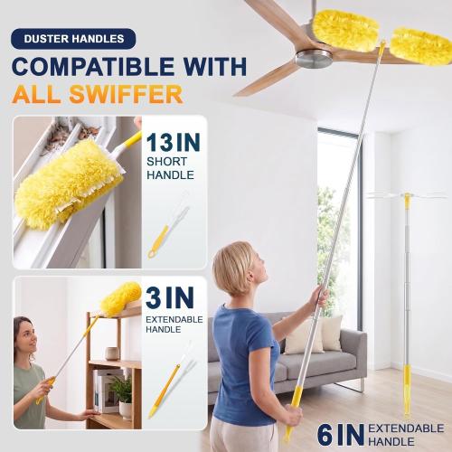 24 Count Heavy Duty Duster Refills for Swiffer Duster with 1 Handle (Yellow)