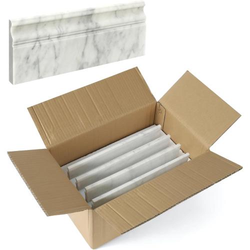 4 Pack Carrara White Marble Baseboard Trim Molding 5 x12'' Polished Wall Base Moulding for Bathroom Wall and Kitchen Backsplas