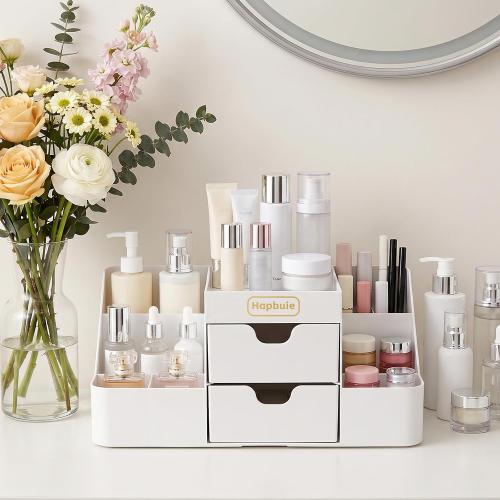 Cologne Organizer for Men with Drawers, Vanity Makeup Storage,White