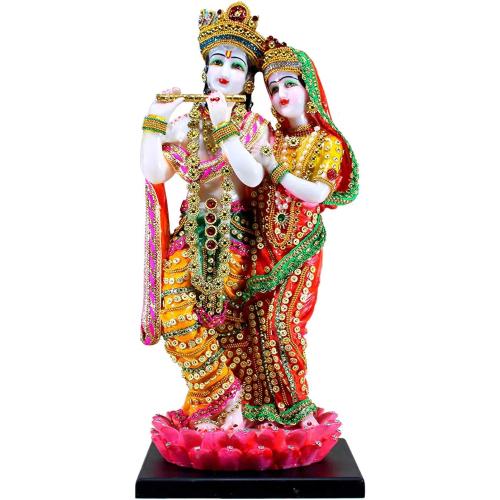 eSplanade Radha Krishna Kishan Standing on a Lotus Murti Idol Statue Sculpture - Resin - 16 Inches