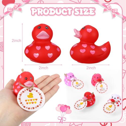 Jerify 12 Pcs 2 Inch Mini Valentine Rubber Duckies with Gift Cards Valentine's Day Heart Rubber Ducks Bath Toys for Classroom Exchange Carnival Party Favors Game Prize