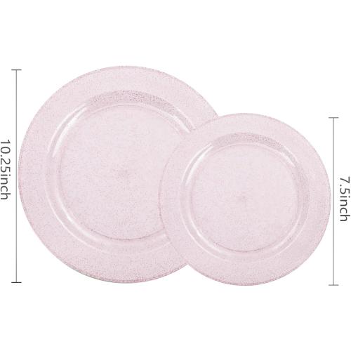 WDF 120pcs Pink Plastic Plates Disposable - Clear Pink Glitter Plates including 60PCS Dinner Plates 10.25inch and 60PCS Salad Plates 7.5inch for Wedding/Baby Shower/Spring/Birthday