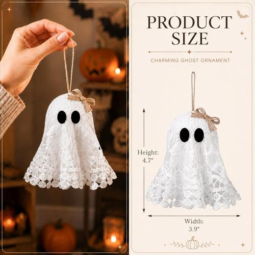 Briwooody 6 Pcs Halloween Ghost Hanging Ornaments for Tree White Lace