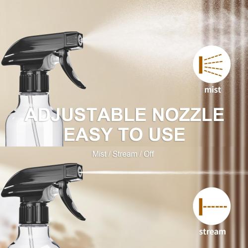 Uineko Empty Spray Bottles, Mist & Stream, Heavy Duty Sprayer, 2-Pack 10 Oz