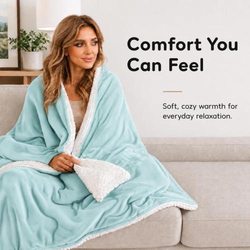 Heated Throw Blanket 50 x 60, Fast Heating Electric Blanket, Dual-Sided Flannel Sherpa, 4 Heat Settings, 3 Hour Auto Off, Machine Washable, Mint Green