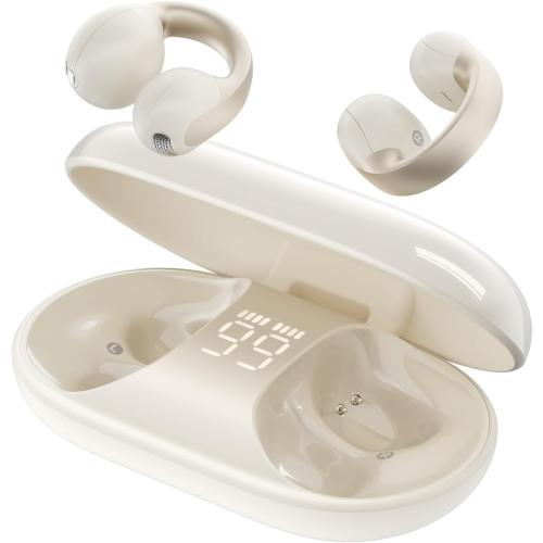 Open Ear Earbuds, Clip-On Design, Wireless Bluetooth 6.0 X7, White