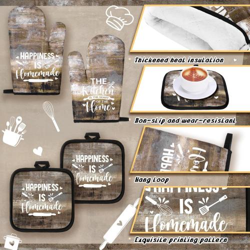 10 Pcs Farmhouse Kitchen Decor and Accessories Set 4 Kitchen Towels 2 Pot Holders 2 Oven Mitts 2 Rugs for Cooking Baking Mom Housewarming Gifts(Brown Gray,Classic Style)