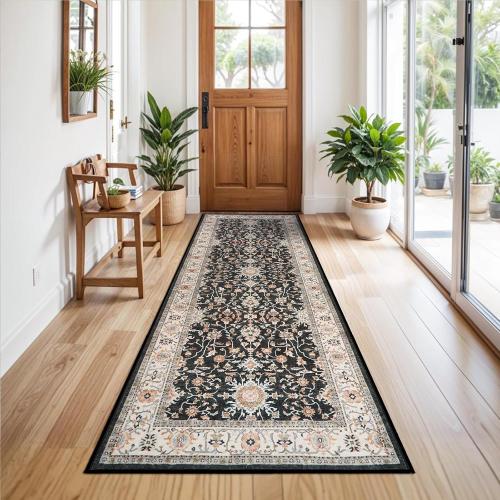 TOPRUUG 3x8 Washable Hallway Runner Rug: Soft Non-Slip Black Kitchen Rug