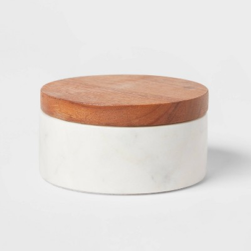 Marble/Wood Salt & Cellar with Wooden Lid - Threshold™: Multicolored Kitchen Mortar & Pestle Accessory