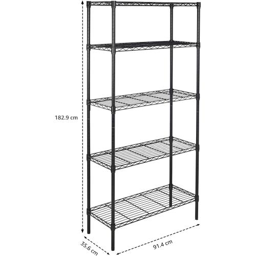Amazon Basics 5-Shelf Adjustable Heavy Duty Steel Wire Storage Shelves for Garage, Kitchen, Easy Assembly, 36 x 14 x 72, Black