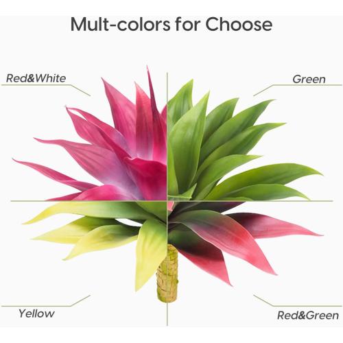 Velener Fake Agave Plant Outdoor, Artificial Plants Large Size for Indoor Decor, Faux Plant Dual Agave (22 inch,Red/White)-No Pot