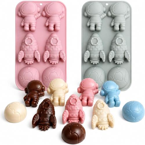 2 Pack Rocket Silicone Mold Space Adventure Astronaut Silicone Mold Food Grade Non-Stick Silicone Molds 3D Astronaut Rocket Earth Cake Mold for Chocolate Candy Fondant Resin Epoxy Handmade Soap Ice