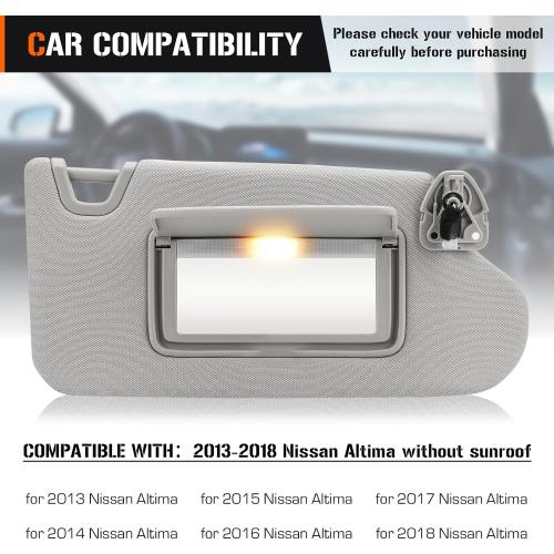 Left & Right Sun Visor with Vanity Light for 2013-2018 Nissan Altima Without Sunroof, Driver & Passenger Side Gray Sunvisor Replacement 96400-3TA2A