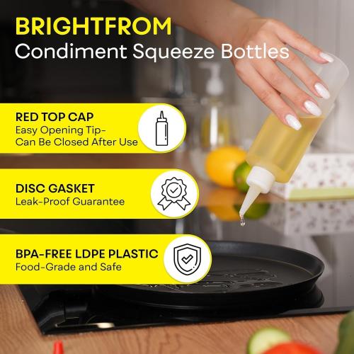 BRIGHTFROM Condiment Squeeze Bottles, 8 OZ Empty Squirt, Red Top Cap, Leak Proof - for Ketchup, Mustard, Syrup, Sauces, Dressing, Oil, Arts & Crafts, BPA FREE Plastic - Perfect for Kitchen - 1 PACK