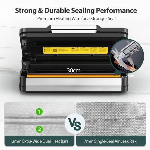 95kPa Vacuum Sealer Machine with AquaLock Technology, Dual-Pump Automatic Food Sealer for Dry & Moist Foods, Double Heat Seal, Built-in Cutter, Bag Storage & Accessory Hose,2 Bag Rolls,Stainless Steel