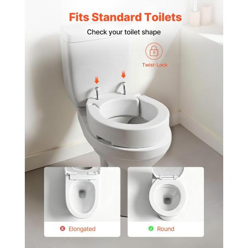 VEVOR Raised Toilet Seat, 300 lbs Load Capacity, 3.5-Inch Lift Height, Commode Elevated Toilet Seat Riser with Enlarged Opening for Seniors, Elderly, Handicap, Disabled, and Adults, Fits Round Bowl