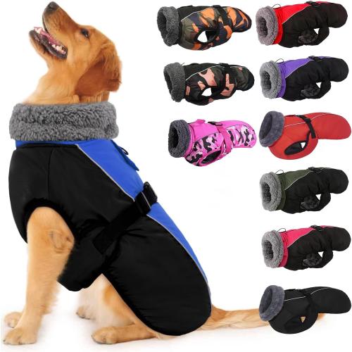 IECOii Extra Warm Dog Coat - Reflective Adjustable Jacket With Buckle Fleece Turtleneck for Cold Weather - Extra Large Dogs