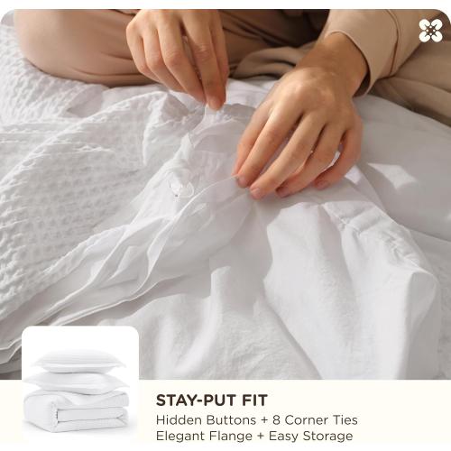 Bedsure PureWoven 3 Pieces 100% Cotton Waffle Weave Duvet Cover Set, King