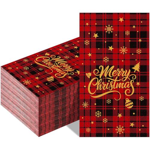 Gueevin 100 Pcs Buffalo Plaid Christmas Disposable Napkins Disposable Cocktail Napkins Guest Towel Christmas Tree Napkin for Xmas Kitchen Table Party Supplies Decor(Letter,4.3 x 7.9 Inch)
