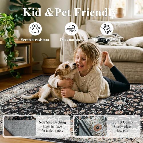 TOPRUUG 3x8 Washable Hallway Runner Rug: Soft Non-Slip Black Kitchen Rug