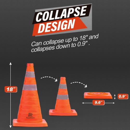RoadHero 18 Inch 6 Pack Collapsible Traffic Safety Cones, Orange