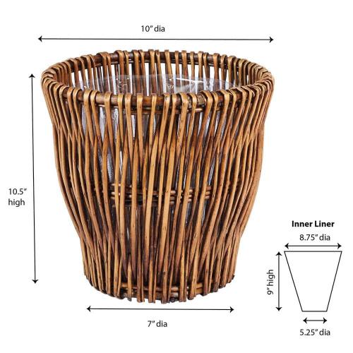 4.46 Gal. Small Willow Waste Basket with Liner in Dark Brown