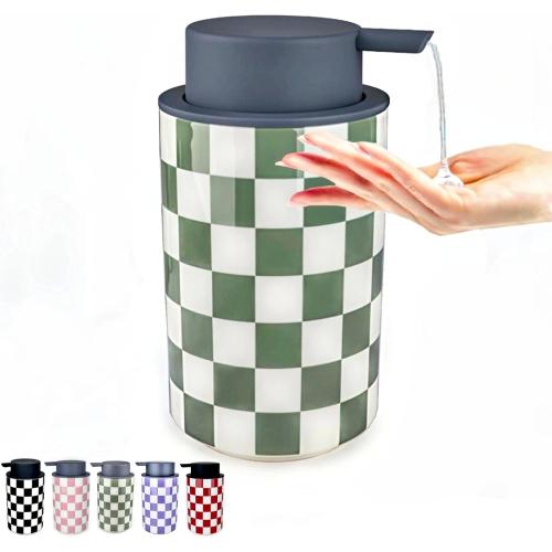 Hand Soap Dispenser, Sage Green Bathroom Soap Dispenser, Dish Kitchen Liquid Soapdispenser for Kitchens,Bathrooms, Guest Bath Room Countertop Essentials-Modern Cute Sage Green
