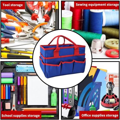Mewise Teacher Handle Tote Bag Organizer,Tote Bag Organization for Crafts,Art,Paper,Books,School,Sewing,Travel with Handles,Ofiice Supplies Storage (Blue)