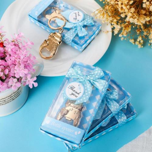 Sieral 24 Pcs Baby Shower Bottle Opener Party Favor for Guest Gold Keychain Gifts Decorations Souvenirs for Girls Boys Baby Birthday Gender Wedding Reveal Bridal Party Decor (Boy)