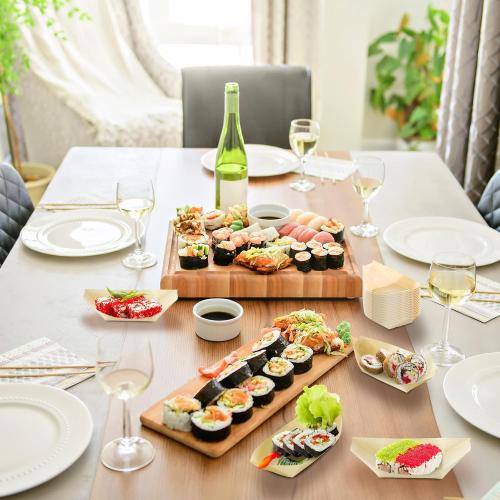 Hoolerry 1000 Pcs Disposable Bamboo Boat Plates for Sushi Serving Tray Bar