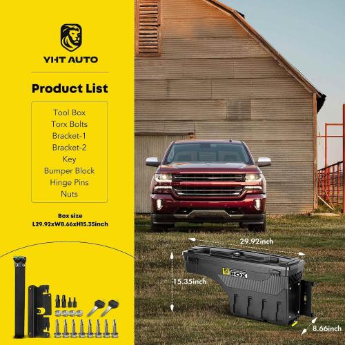 YHTAUTO Truck Bed Storage Tool Box Lockable Compatible with 2007-2018 Chevrolet Silverado & GMC Sierra 1500 2500 3500 Passenger Side, Swing Waterproof Wheel Well Toolbox