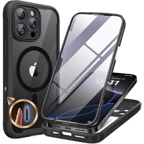Miracase Magnetic for iPhone 16 Pro Case Full-Body Phone with Built-in Glass Screen Protector, [Compatible with MagSafe] Military Drop Proof 16 Pro Cover Bumper 6.3 inch, Black