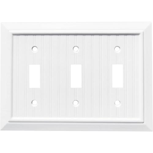 Pure White Classic Beadboard Wall Plates,Light Switch Covers,Electrical Outlet Covers, Switch Plates of Various Combination, Nature Bamboo Fiber Wall plate (3 Gang Toggle 1 Pack)