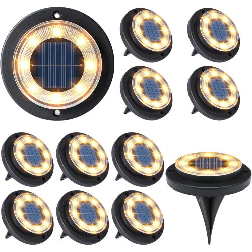 Solar Lights Outdoor Waterproof，Warm White 12 Pack 2-in-1 Ground Lights