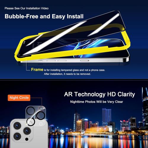 QHOHQ for iPhone 16 Pro Max Privacy Screen Protector   Camera Lens Protector, [Military Grade Shatterproof], Top 9H  Anti Spy Glass, Full Edge Coverage, Ultra Durable,with Installation Tool [3 3 Pack]