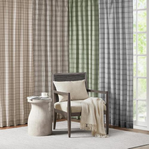 Madison Park Plaid Window Curtain Thermal Insulated, 1 Panel, 50x63 Brown
