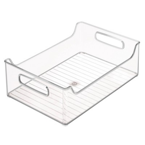 iDESIGN Plastic Fridge and Freezer Storage Organizer Bin with Handle Clear: Kitchen Cabinet Organizer, 12x10x5