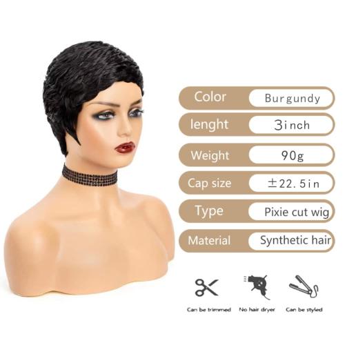 Short Cut Wigs for Black Women Synthetic Pixie Cut Wig(Black)