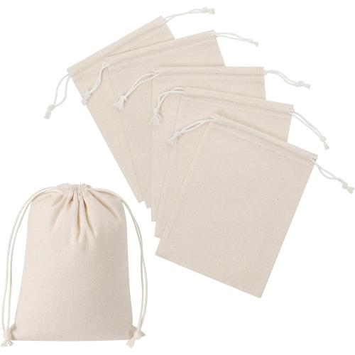PALTERWEAR 100 Percent Cotton Drawstring Bags, Reusable Quality with Double String, For Pantry Gifts Kitchen - Pack of 6 (Natural Beige, 5 x 7 Inch)