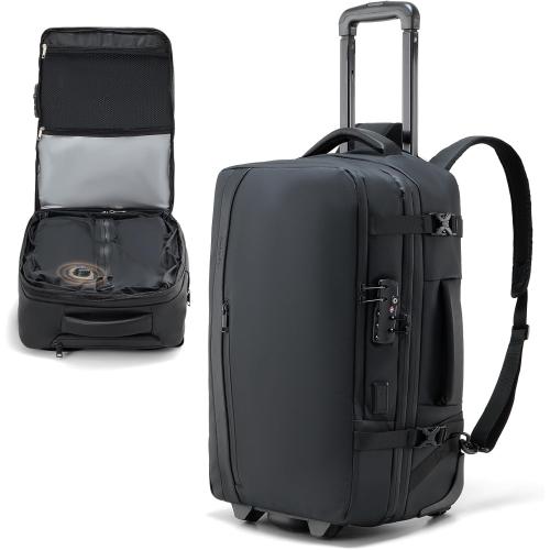 Fanwoli Rolling Vacuum Backpack Travel with One-Button Compression, Expandable Carry-On Suitcase Luggage, Approved TSA Lock & Water-Proof Laptop Compartment for Outdoor/Family/Business Trips