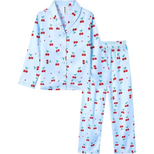 Girls Silk Satin Pyjamas Set Short Sleeve Button-Down Kids PJs Breathable Soft Nightwear Children Sleepwear Age 5-14